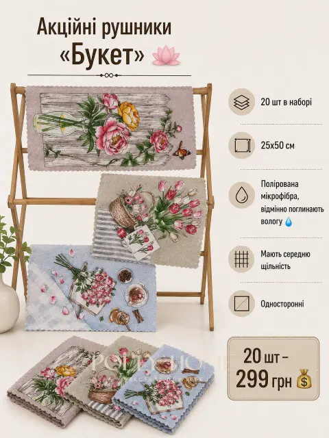 Кухонний рушник "Букет", 25х50 см, мікрофібра